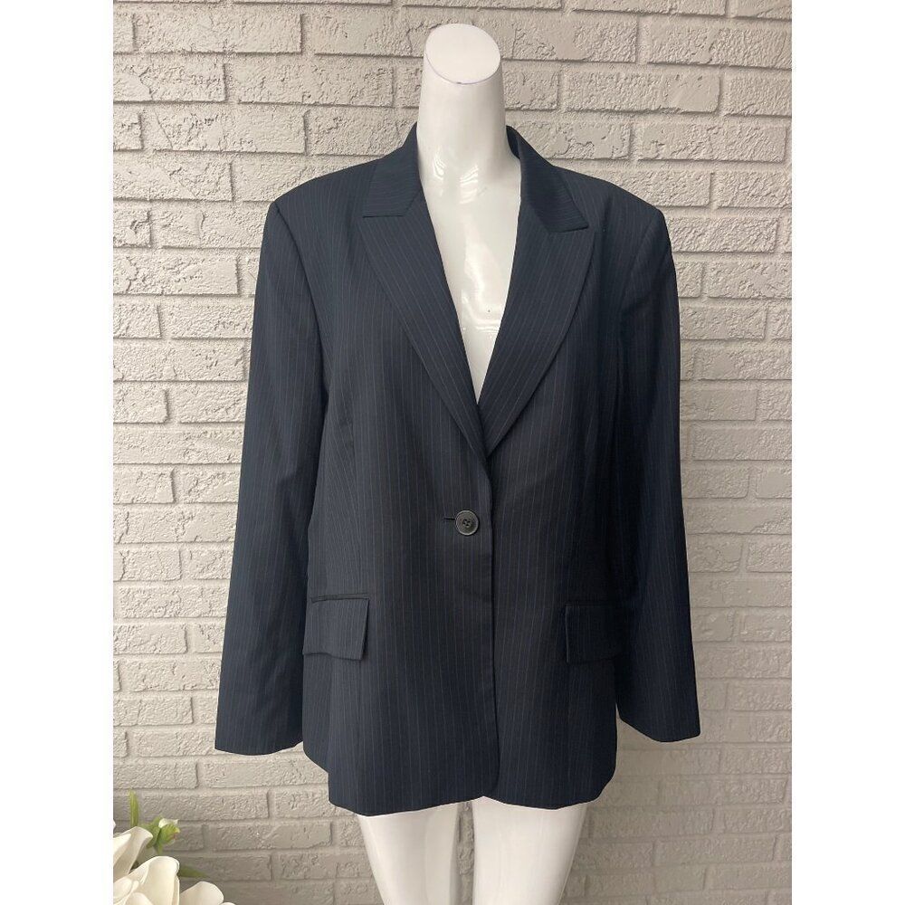 Kasper Women Black & Blue Pin Striped One Button Blazer Size 18